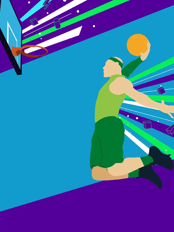 蓝色简约卡通矢量扁平化篮球比赛海报背景