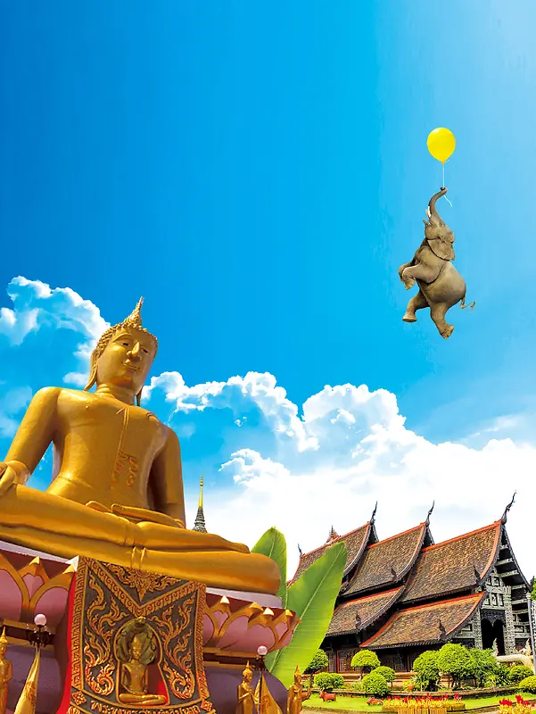 蓝天白云风景创意广告泰国旅行背景素材
