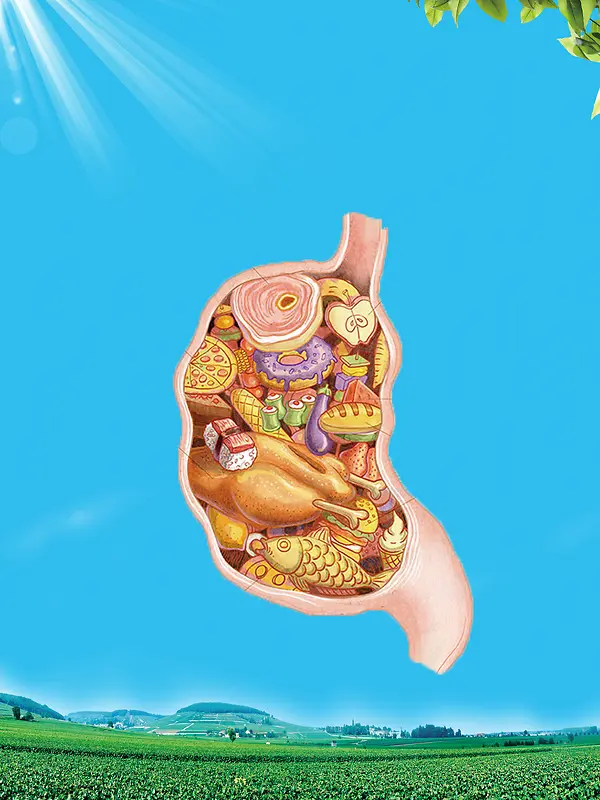 创意手绘肠胃食品安全宣传海报背景素材