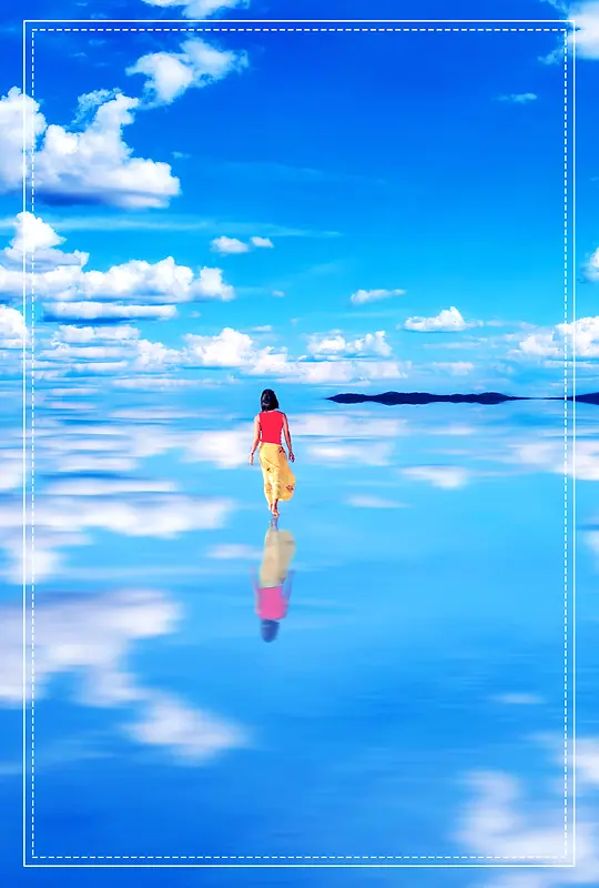 蓝色唯美八月你好初秋海报背景