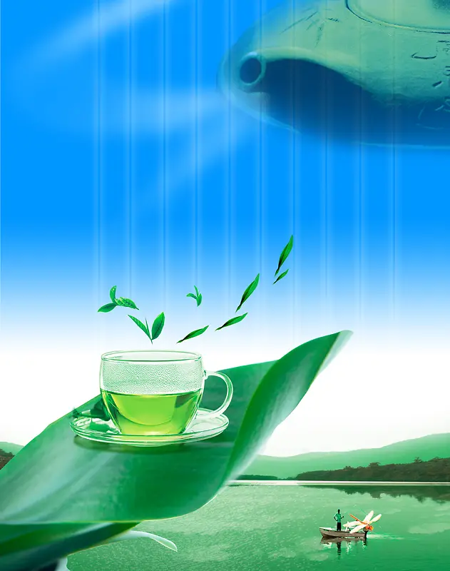 绿色竖版茶品广告背景
