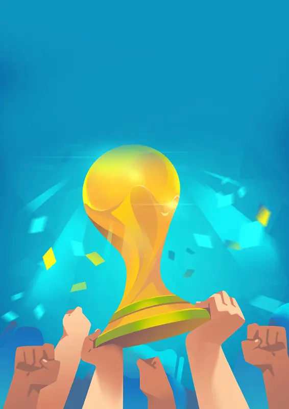 蓝色手绘世界杯足球赛奖杯海报
