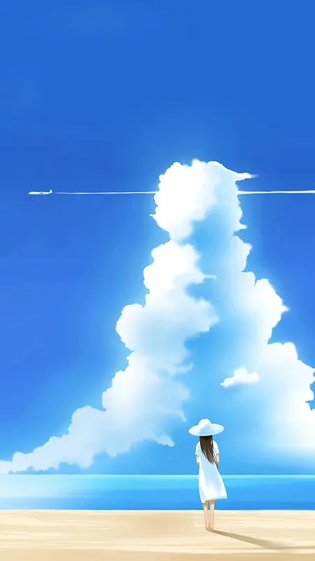卡通人物背景白色云朵飞机