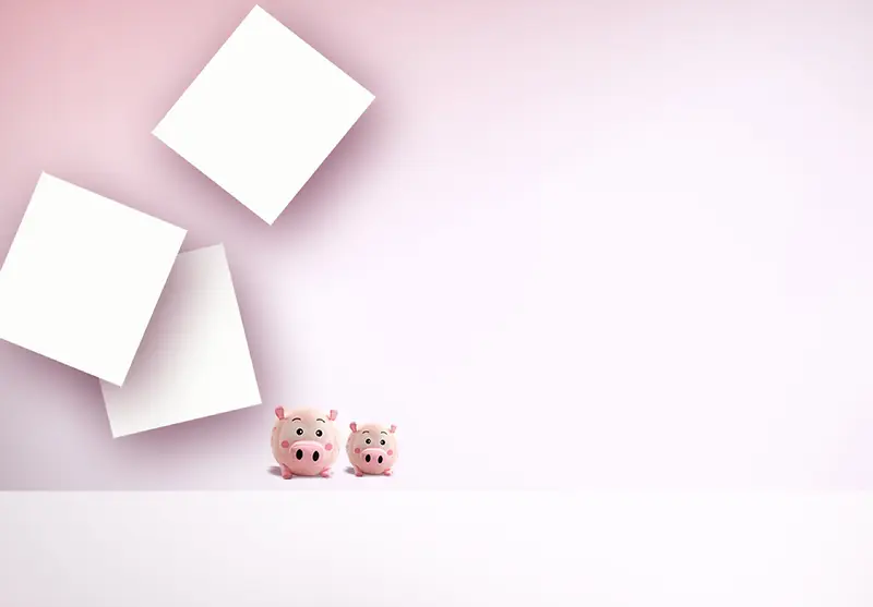 清新粉色纸片玩具猪海报背景模板