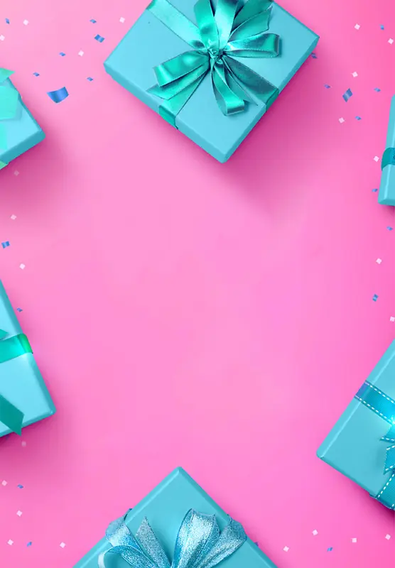 粉红色简约蓝色礼盒礼品促销海报背景
