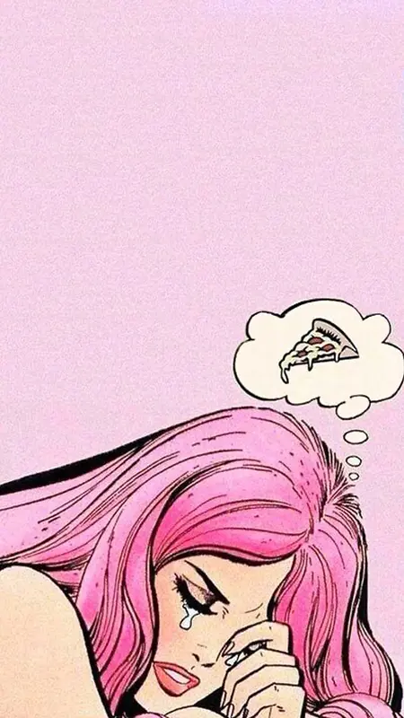 哭泣女孩漫画披萨粉色h5背景