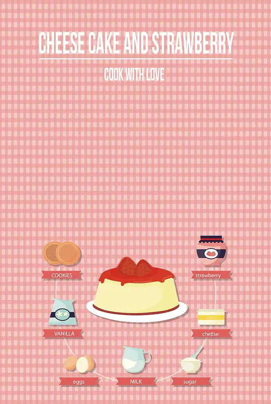 扁平化草莓奶酪蛋糕海报背景素材
