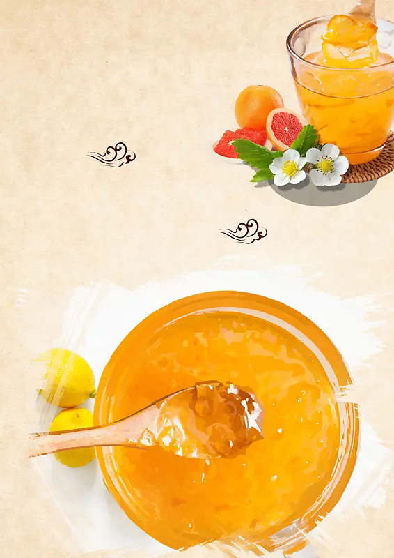 黄色温馨甜蜜蜂蜜柚子茶背景素材