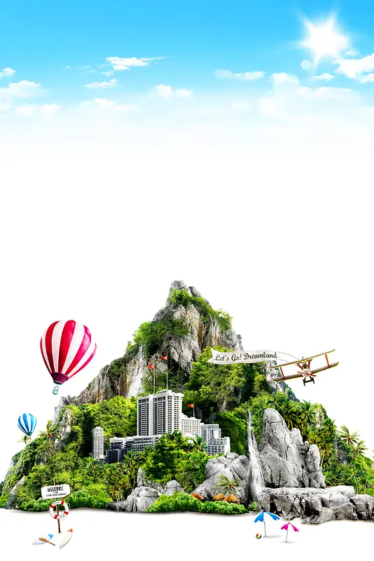 塞班岛行程旅游海报模板背景素材