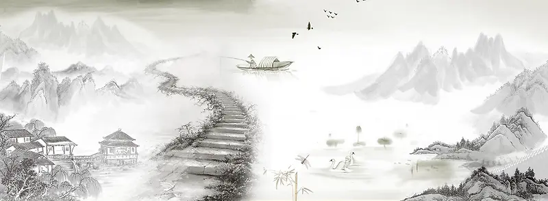 中国风山水画水墨画意境海报背景免费下载