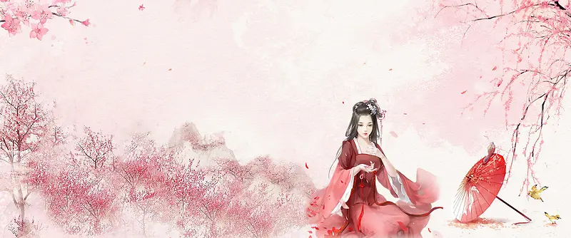 中国风十里桃花粉色banner