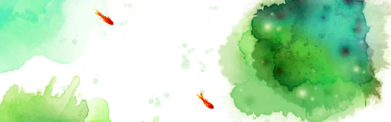 绿色水墨金鱼背景