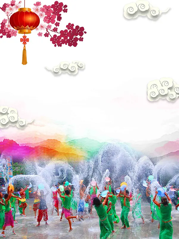 民族风傣族泼水节海报设计背景模板
