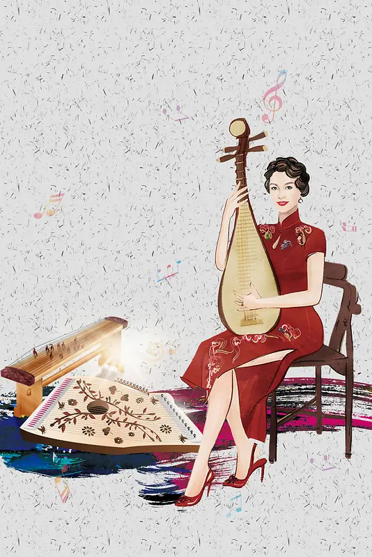 手绘优雅女性古典音乐会宣传海报背景素材