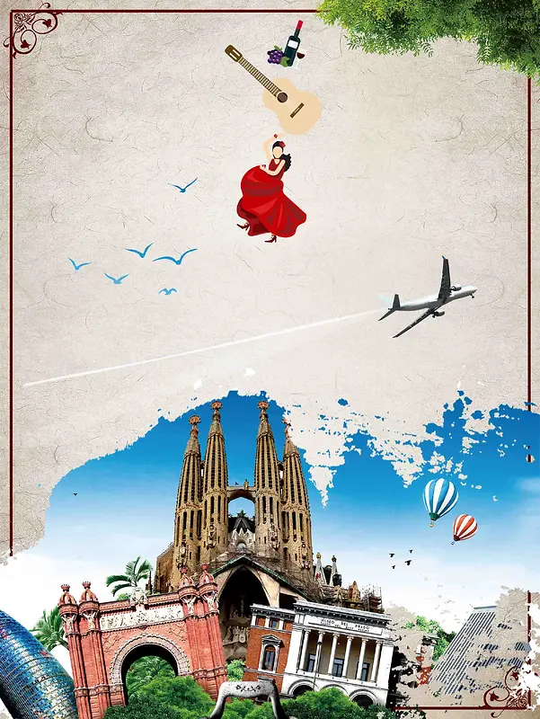 西班牙印象旅游海报设计背景模板