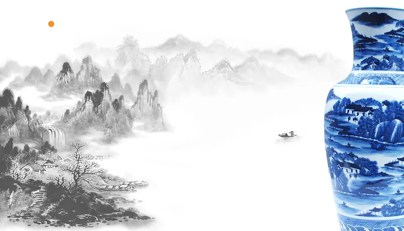 简约青花瓷水墨背景素材