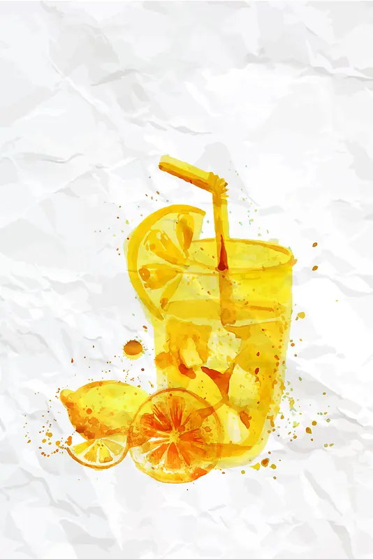 皱纸效果橙汁饮品宣传单海报背景素材