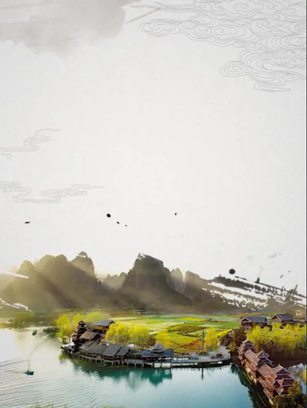中式水墨山水桂林美景旅游海报背景