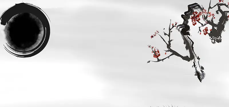 红梅水墨画中国风灰色海报背景