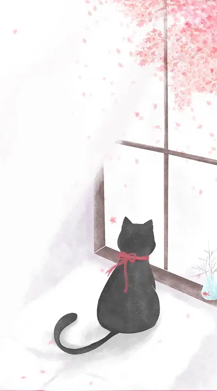 小黑猫简约插画背景