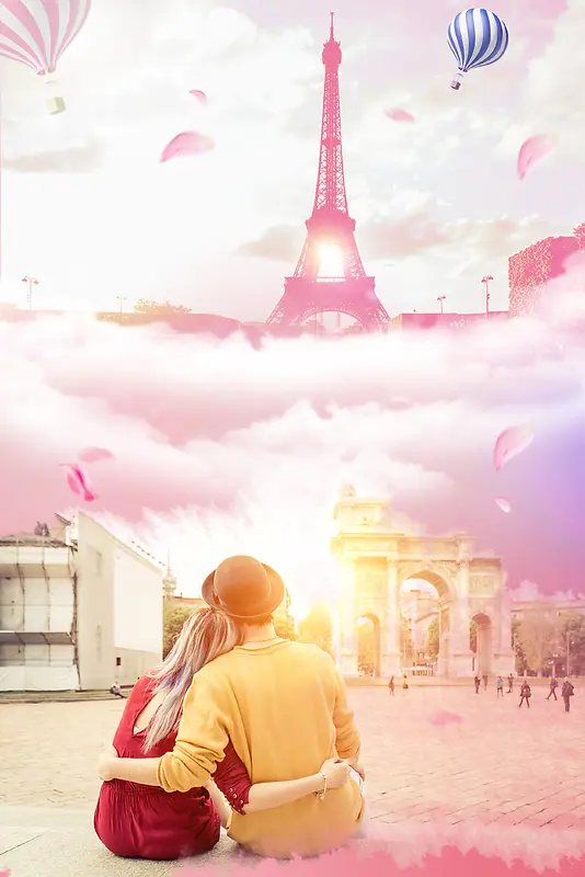 浪漫之都法国巴黎旅游海报背景素材