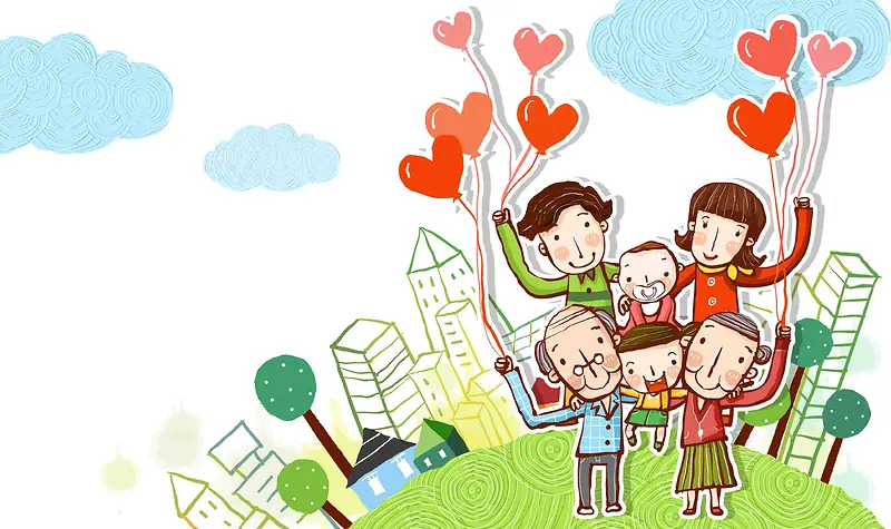 韩式清新幸福家庭一家人爱心气球海报背景