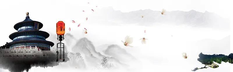 中式传统古建筑banner海报背景