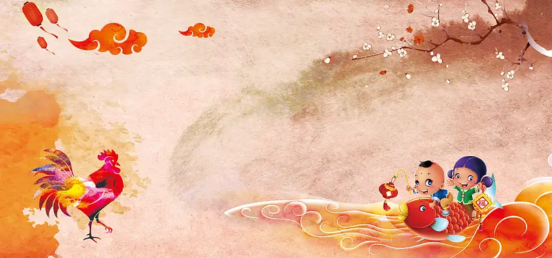 鸡年春节中国风棕色banner背景