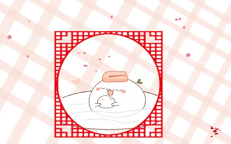中国风窗户可爱卡通元宵汤圆方格粉色背景图