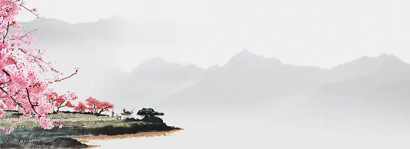 中国风水墨桃花江南风景