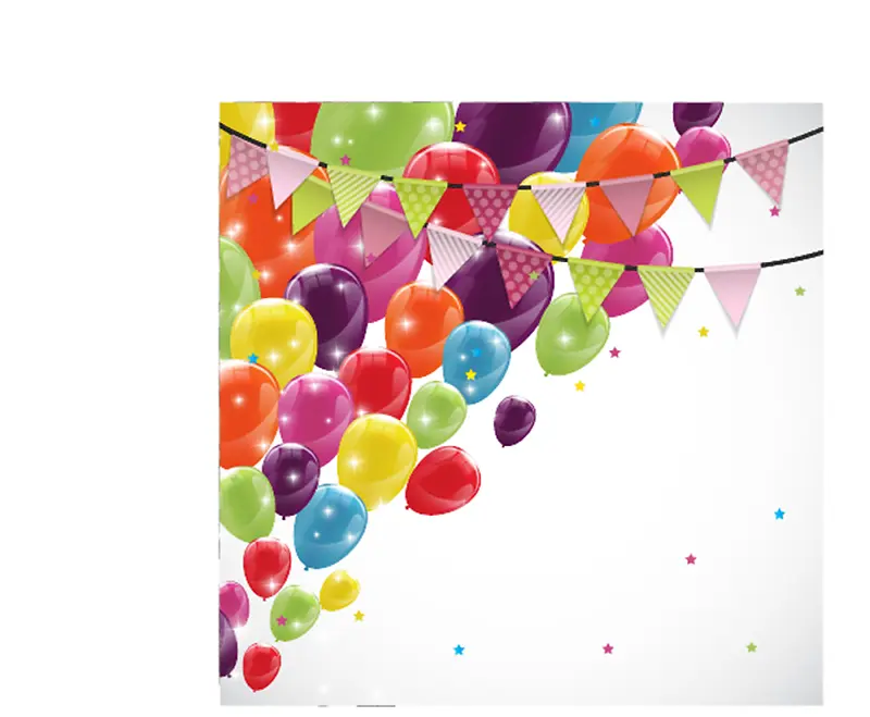 彩色气球和三角拉旗生日贺卡矢量素材