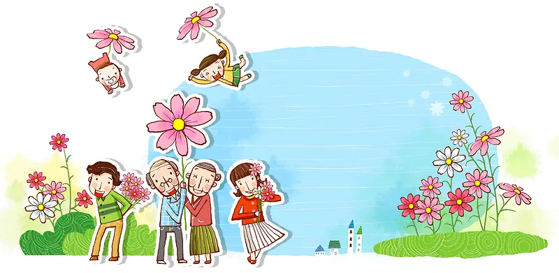 韩式清新幸福家庭一家人鲜花团聚海报背景
