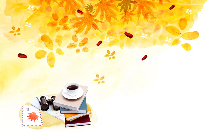 秋季休闲咖啡水墨花朵海报背景素材