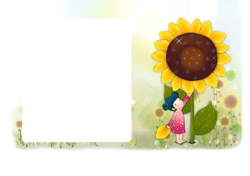 手绘女孩向日葵儿童相册海报背景模板