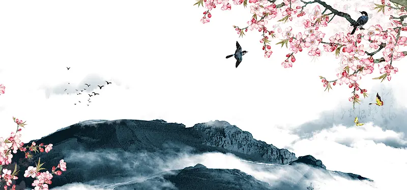 桃花节梦幻水墨中国风banner