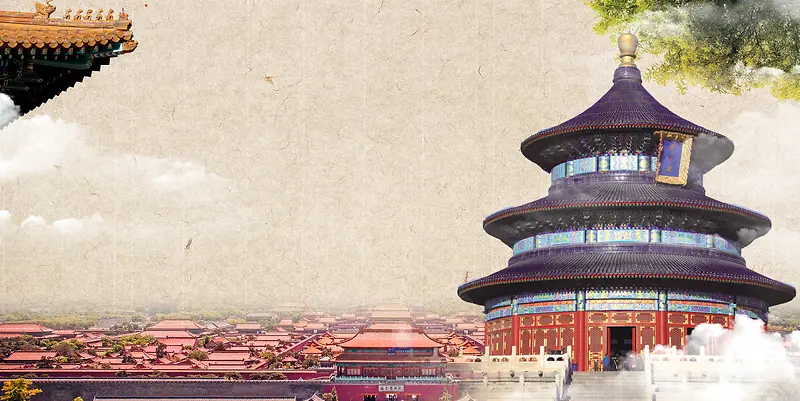 复古北京故宫人文旅游海报背景素材