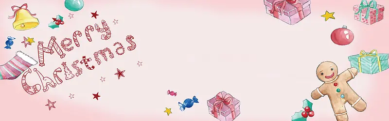 手绘圣诞节粉色banner