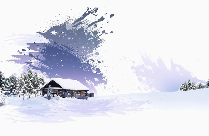 手绘冬季雪山平面广告