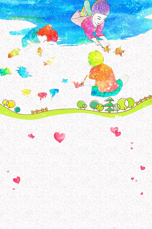 可爱风格小小绘画家暑假招生海报背景模板