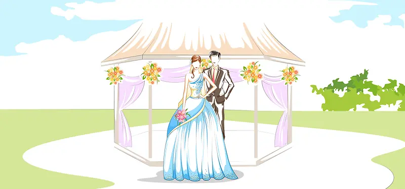 舞台婚礼手绘卡通彩色banner背景
