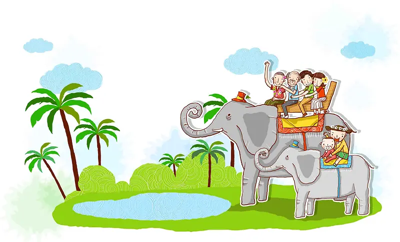 韩式清新幸福家庭一家人大象旅游海报背景
