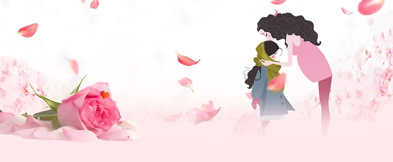玫瑰母亲节温馨粉色花瓣手绘背景