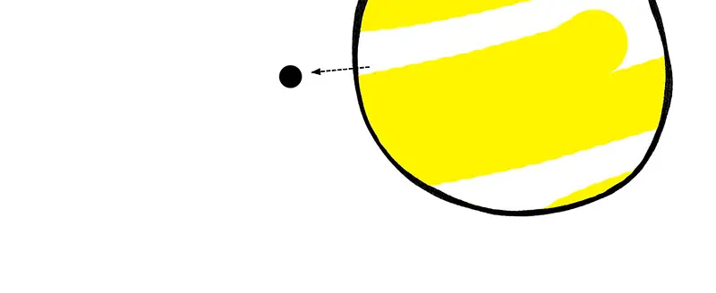 手绘黄色星球箭头指向黑色点