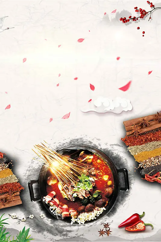 中国风串串香美食海报背景模板