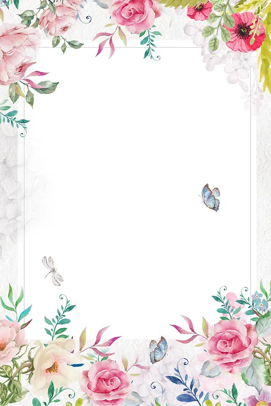手绘花卉清新边框平面广告