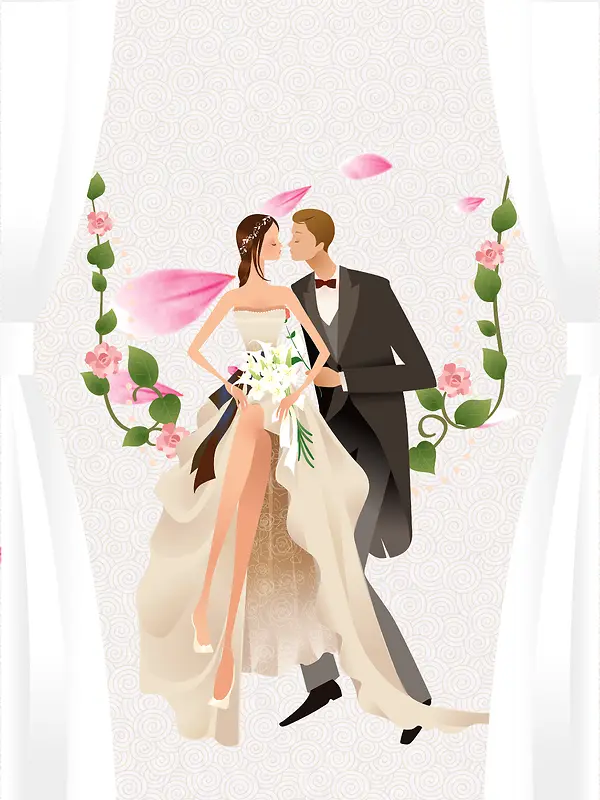 白色简约插画婚礼婚纱摄影背景