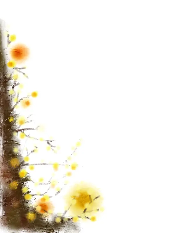 手绘花朵黄色树枝水彩喷绘印刷背景