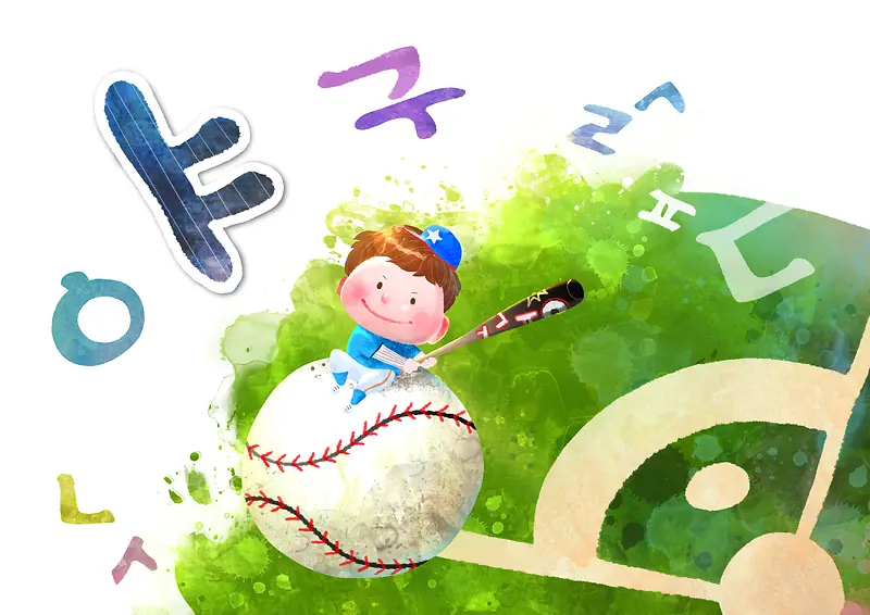 棒球童趣卡通海报背景素材