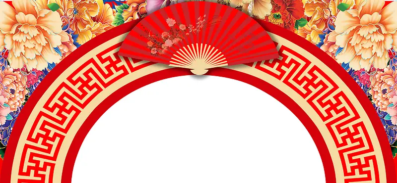 中式婚礼几何红色banner背景