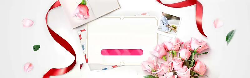 白色花瓣粉色玫瑰书信淘宝情人节背景